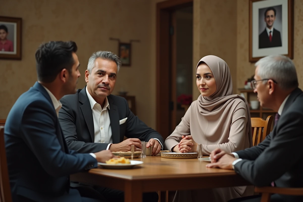 Jeune couple musulman au diner en famille à la maison
