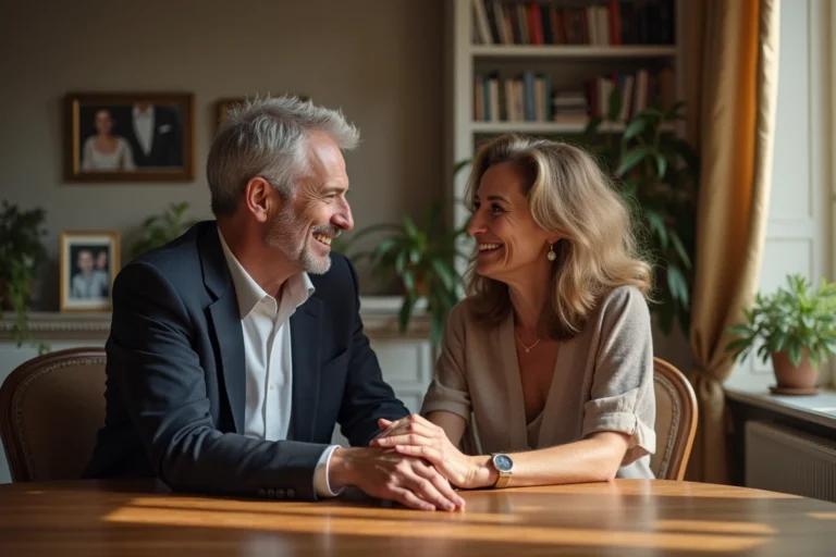 Couple français élégant dans un intérieur chaleureux