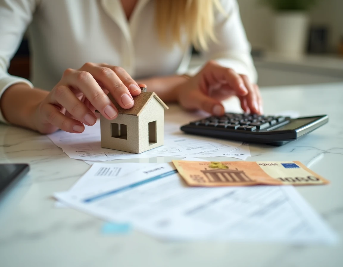 Mains posant une maison miniature près de documents fiscaux et billets en euros pour illustrer la fiscalité locative