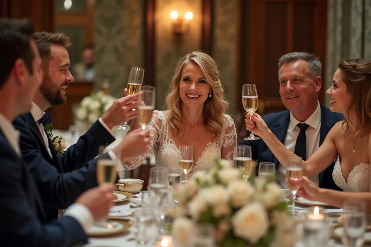 Famille et amis faisant un toast lors de la reception